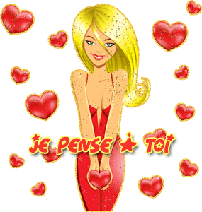 Gif animé je pense à toi femme et coeur